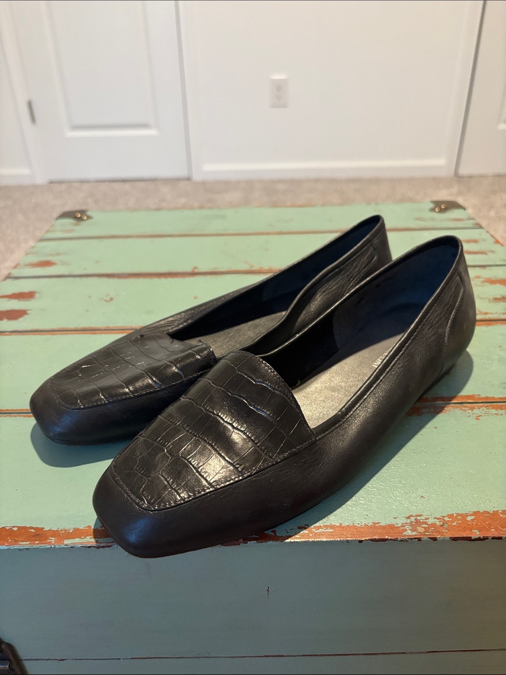 Enzo Angiolini Black Croc-Embossed Leather Loafers